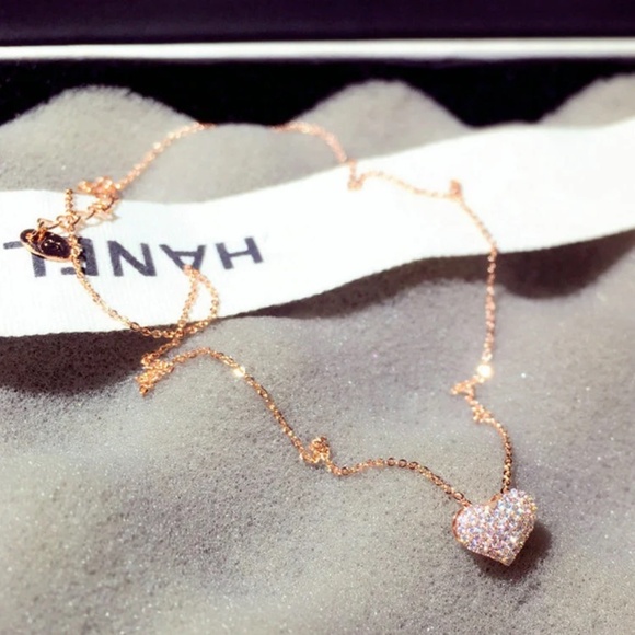 Water Resistant 18KT Rose Gold Dainty Iridescent Crystal Heart Necklace - Picture 4 of 6